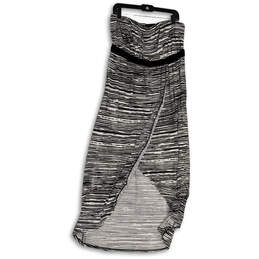 Womens Black White Striped Strapless Front Slit Maxi Dress Size 14/16