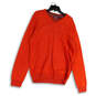 Mens Orange Tight-Knit V-Neck Long Sleeve Pullover Sweater Size Small image number 1