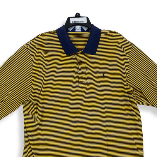 Mens Yellow Navy Blue Striped Short Sleeve Spread Collar Polo Shirt Sz XXL image number 3