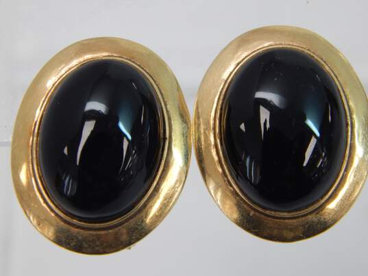 14K Yellow Gold Onyx Cabochon Oval Omega Clip Post Earrings 6.5g image number 1