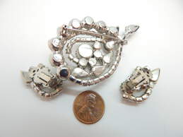 Vintage Icy Clear Rhinestone Brooch & Earrings Demi Parure 34.9g alternative image
