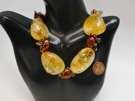 Deb Guyot 925 Citrine Pearl Chunky Statement Necklace 220.5g image number 4