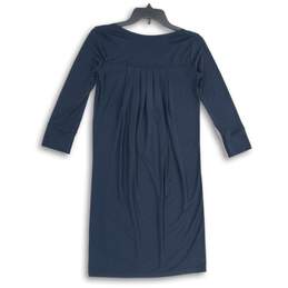 NWT Womens Navy Blue Pleated Round Neck Long Sleeve Pullover Shift Dress Size XS alternative image