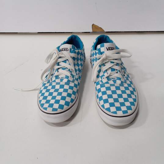 Vans Teal/White Checkerboard Pattern Slip-On Sneakers Youth Size 6 image number 1