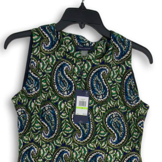 NWT Womens Multicolor Blue Green Paisley Sleeveless Round Neck Shift Dress Sz 4 image number 3