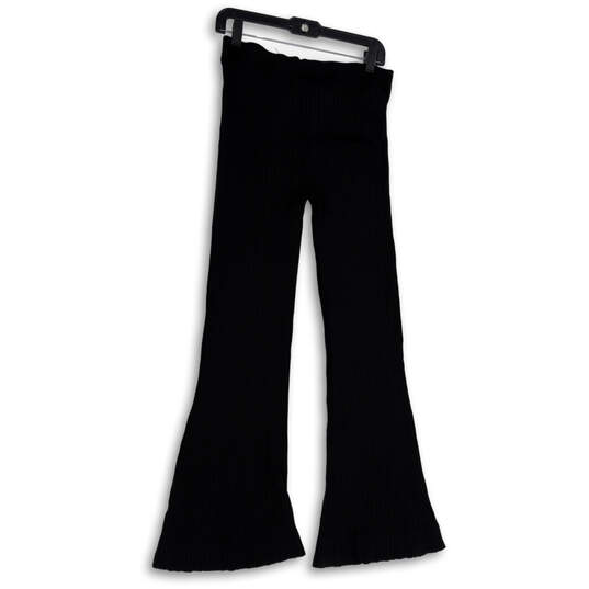 Womens Black Ribbed Knit Elastic Waist Pull-On Flared Ankle Pants Size L image number 1
