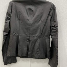 NWT Womens Black Leather Long Sleeve Button Front Motorcycle Jacket Size L