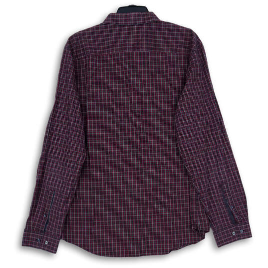Mens Burgundy Plaid Liquid Cotton Pockets Long Sleeve Button-Up Shirt Sz XL image number 2