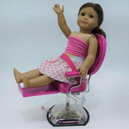American Girl 18in JLY Doll Brown Hair Blue Eyes Freckles w/ Pink Salon Chair