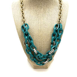 Designer J. Crew Green Acrylic Rhinstones Double Strand Chain Necklace