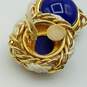 Ben Amun Vintage | Signed Gold Tone Blue Glass Earrings Clip On Cabochon Ribbed Bezel 1in image number 3