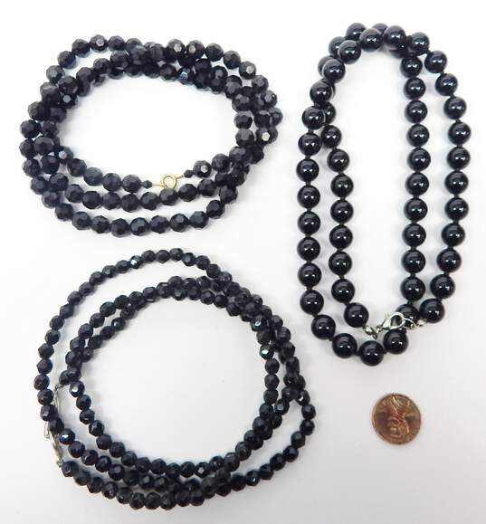 Vintage Silvertone & Goldtone Black Glass Ball & Crystals Beaded Layering Necklaces Variety 170.6g image number 5