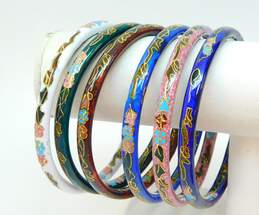 Asian Cloisonne Colorful Floral Bangle Bracelets 122.1g