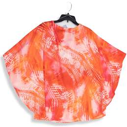 NWT Chico's Womens Red Pink Tie Dye Round Neck Poncho Blouse Top Size L/XL alternative image