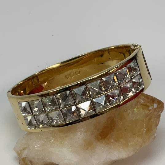 Designer Swarovski Gold-Tone Clear Crystal Stone Hinged Bangle Bracelet image number 1
