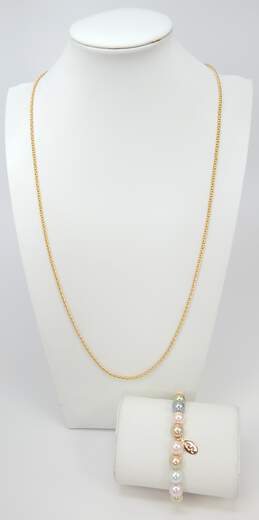 Kenneth Jay Lane Designer Faux Pearl Bracelet & Chain Necklace