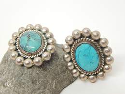 925 vintage turquoise taxco clip on earrings