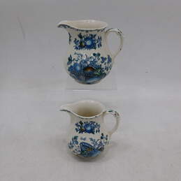 2 Mason's Ironstone Blue Fruit Basket  5in and  6in Pitchers