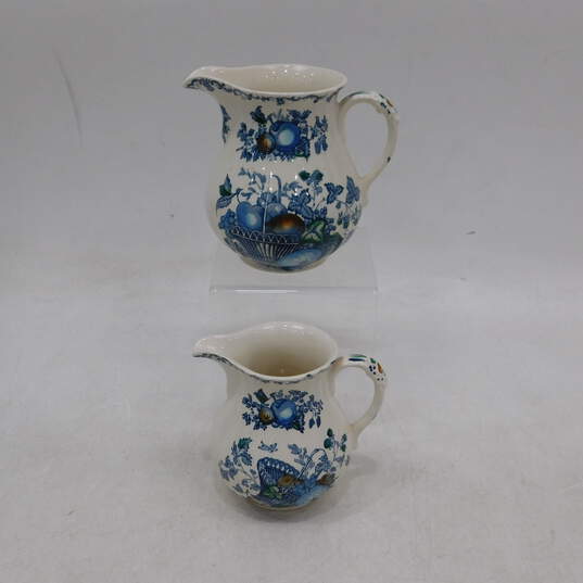 2 Mason's Ironstone Blue Fruit Basket  5in and  6in Pitchers image number 1