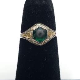 10K Gold Green Gemstone Art Deco SZ 3 1/2 Ring 1.1g alternative image