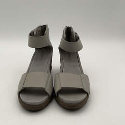 Womens Joanie II Gray Leather Back Zip Wedge Ankle Strap Sandals Size 7.5 alternative image