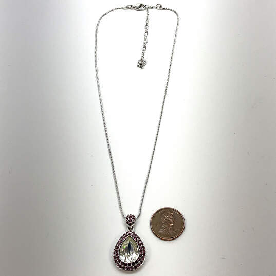 Designer Swarovski Silver-Tone Chain Crystal Cut Stone Pendant Necklace image number 5