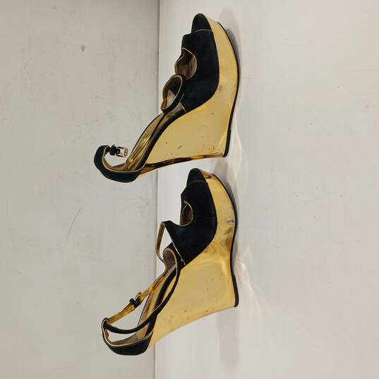 Women's Black Suede & Gold Wedge Platform Heels Size 8.5M image number 4