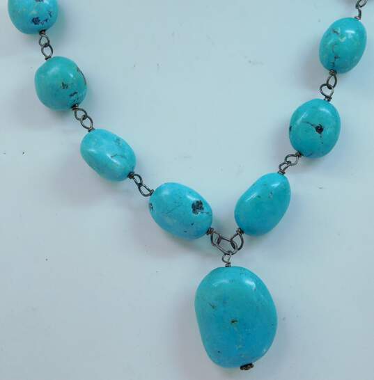 Artisan 925 Faux Turquoise Pendant Beaded Necklace & Textured Squiggles & Circles Drop Earrings 74g image number 3