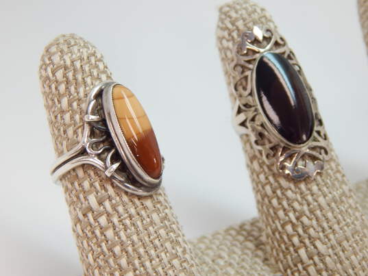 Artisan 925 Jasper Cabochon & Shell Open Scrolled Knuckle Rings Variety 11.1g image number 2