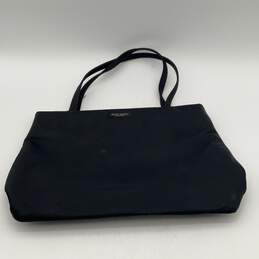 Womens Black Leather Double Handle Inner Pocket Bottom Stud Tote Bag