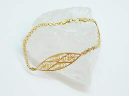 14K Yellow Gold Scrolled Filigree Etched Charm Bismarck Chain Bracelet 4.1g