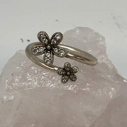 Designer Pandora S925 ALE 58 Sterling Silver Clear Crystal Flower Open Ring