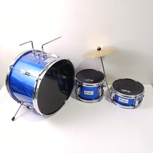 Bright Blue With Silver Metal Mini/Kid Music Alley Drum Set With Stool image number 4
