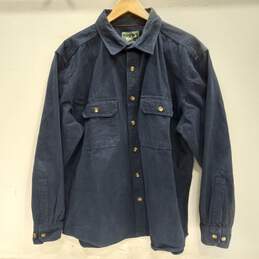 Vintage Woolrich Men's Dark Navy Cotton Button-Up Shirt Size XL