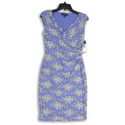 NWT Womens Light Blue White Floral Sleeveless V-Neck Pullover Sheath Dress Sz 2