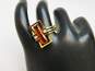 Vintage Mid Century 18K Yellow Gold Rectangle Citrine Round White Sapphire Side Stones Ring 7.3g image number 2