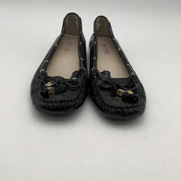 Womens Black Leather Moc Toe Tasseled Slip-On Moccasins Flats Size 9