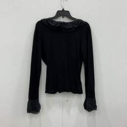 Womens Black Long Sleeve Ruffled V-Neck Pullover Blouse Top Shirt Size M alternative image