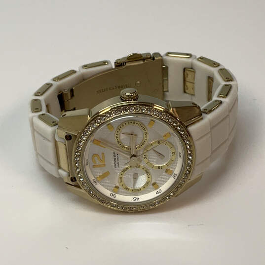Designer Fossil BQ-9358 Gold-Tone Silicone Strap Round Analog Wristwatch image number 2