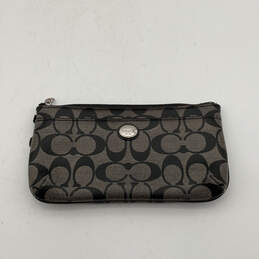 Womens Black Signature Print Leather Inner Outer Pockets Wristlet Wallet