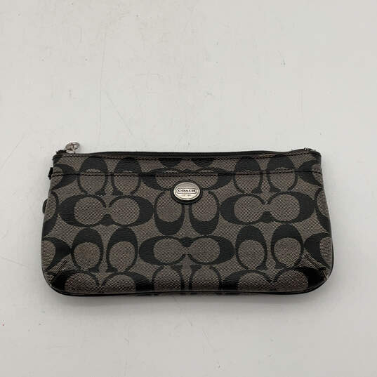 Womens Black Signature Print Leather Inner Outer Pockets Wristlet Wallet image number 1