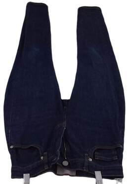 Womens Blue 5 Pockets Design Button Skinny Leg Flat Front Dark Wash Jeans Sz 25 alternative image