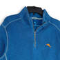 Mens Blue Mock Neck Long Sleeve Quarter Zip Pullover Sweater Size L image number 2