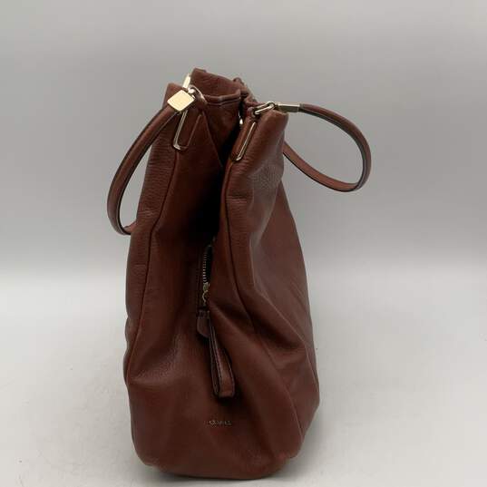 Womens Brown Leather Double Compartment Single Strap Zip Shoulder Bag image number 5