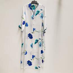 Womens Blue White Floral 3/4 Sleeve Pullover Night Gown Size Small