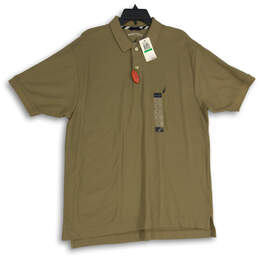 NWT Mens Brown Classic Fit Spread Collar Short Sleeve Deck Polo Shirt Sz L