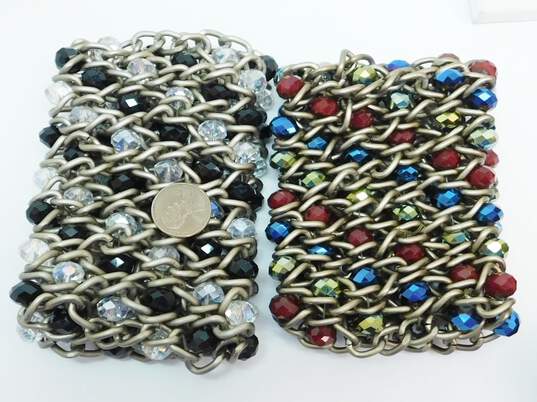 Mixed Metals Woven Multi Color & Aurora Borealis Beaded Statement Bracelets image number 7