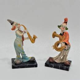 Pair Of Vintage Resin Clown Figurines Fontanini Style W/ Stone Bases Italy