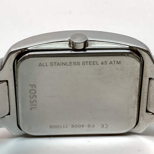 Designer Fossil FS- 4009 Silver-Tone Strap Rectangular Dial Wristwatch image number 5