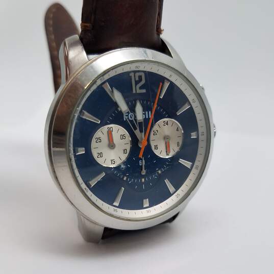 Fossil Fs-4708 43mm Blue Dial Quartz Leather Watch 78g image number 4